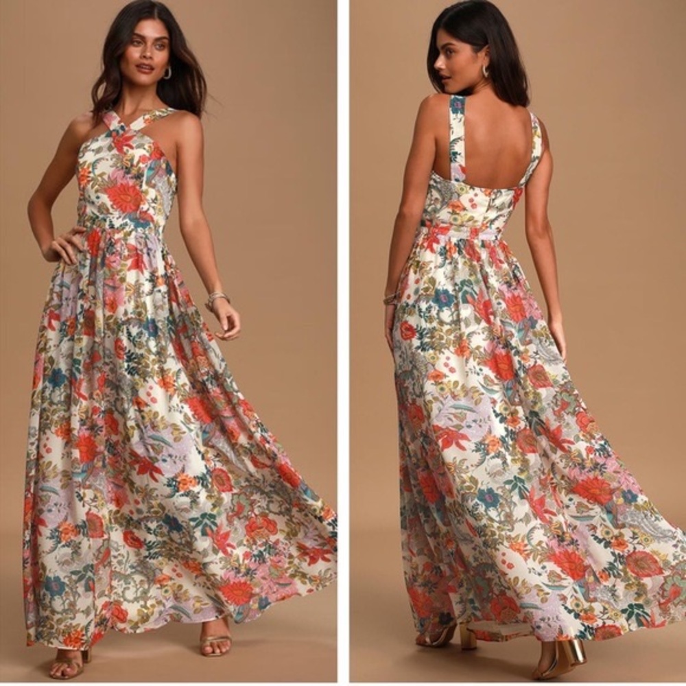 Lulu’s Lilja Cream Floral Print Maxi Dress